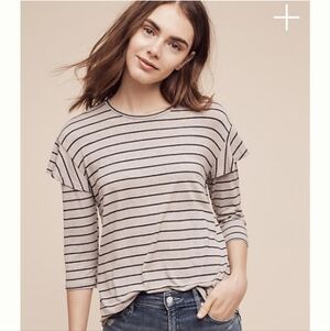 Anthropologie Dolan Small Binny Top Gray Striped Ruffle Shoulder